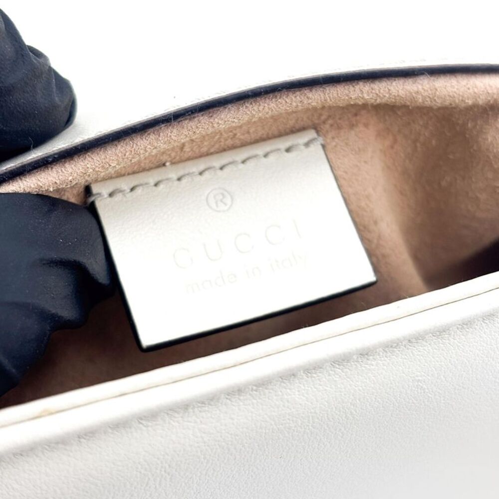 Gucci Gg Marmont Top Handle Flap Matelasse Leather White Leather Handbag - Picture 6 of 16